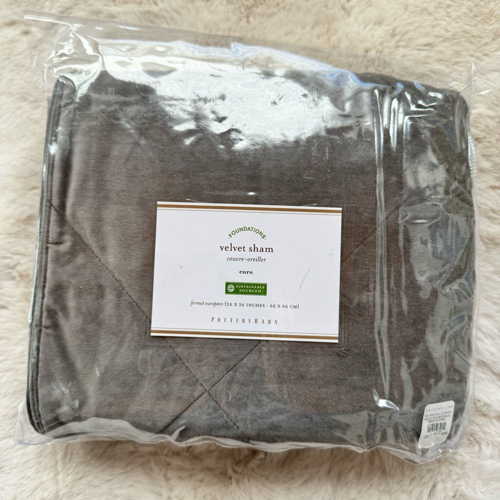 NEW Pottery Barn Velvet Pillow Sham Euro Gray 26" x 26" square